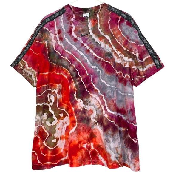 Nike Tie Dye Tee Tshirt Shirt Mens Size XL Upcycled Red Black Logo Crewneck - Picture 1 of 11